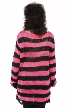 Hot Pink/Black Striped Distressed Sweater -Creepsville Horror Shop pink sweater 03 601aa43e f360 4a96 b9cb e5149e3570a0