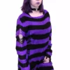 Purple/Black Striped Distressed Sweater 2 Purple/Black Striped Distressed Sweater -Creepsville Horror Shop purple 01