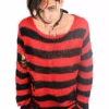 Red/Black Striped Distressed Sweater -Creepsville Horror Shop red sweater 01