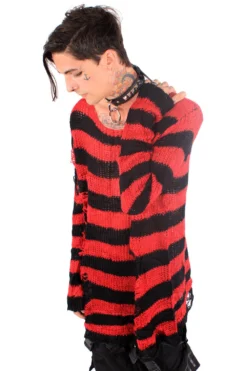 Red/Black Striped Distressed Sweater -Creepsville Horror Shop red sweater 02 1000x ea8016b0 7a3f 4892 9e31 5ebae912eb0a