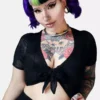 Spiderweb Mesh Front Tie Top -Creepsville Horror Shop sexy spiderweb crop top