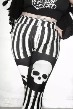 Black & White Striped Skull Leggings -Creepsville Horror Shop skullleggings