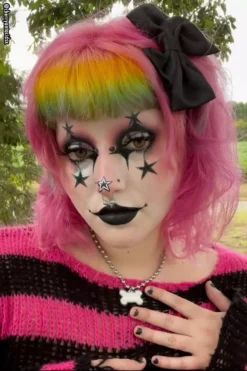 Hot Pink/Black Striped Distressed Sweater -Creepsville Horror Shop striped