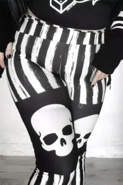 Black & White Striped Skull Leggings -Creepsville Horror Shop striped 7d0e94d8 66cf 426e b03a 3804c54cd7d2