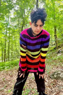 Black Rainbow Striped Distressed Sweater -Creepsville Horror Shop tttt 8eb563bb 0214 46ba bb6c 9e0ddfa0a6f8
