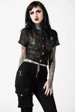 Dark Halo Crop Top -Creepsville Horror Shop womens goth leather crop top