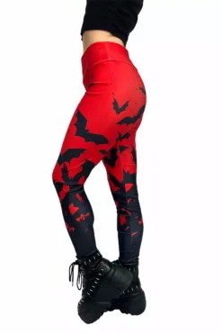 Bite Me Vampire Bat Leggings [RED/BLACK] -Creepsville Horror Shop womens gothic high waist bat leggings