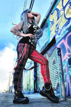 Tripp Split Leg Bondage Pants [Red/Black Plaid] -Creepsville Horror Shop womens gothic tripp pants