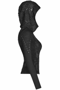 Warling Shredded Hooded Top 16 Warling Shredded Hooded Top -Creepsville Horror Shop womens punk shredded shirt