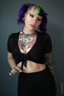 Spiderweb Mesh Front Tie Top 9 Spiderweb Mesh Front Tie Top -Creepsville Horror Shop womens rockabilly crop top