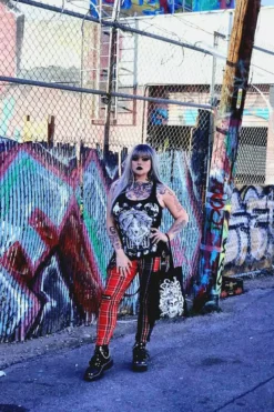 Tripp Split Leg Bondage Pants [Red/Black Plaid] -Creepsville Horror Shop womens street goth outfit