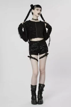 Wicked Wednesday Crop Top [BLACK] -Creepsville Horror Shop womens tatterd crop top