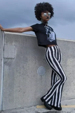 Distressed Beetlejuice Striped Hellz Bellz Bell Bottoms [BLACK/WHITE] -Creepsville Horror Shop xxxxx 10b6db9e eb01 4a77 bf80 a9340e75c222