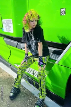 Tripp NYC Bondage Pants [Lime Plaid] -Creepsville Horror Shop z0mb1tch78aaa
